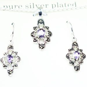 Swarovski Marcasite Earrings + Necklace Set